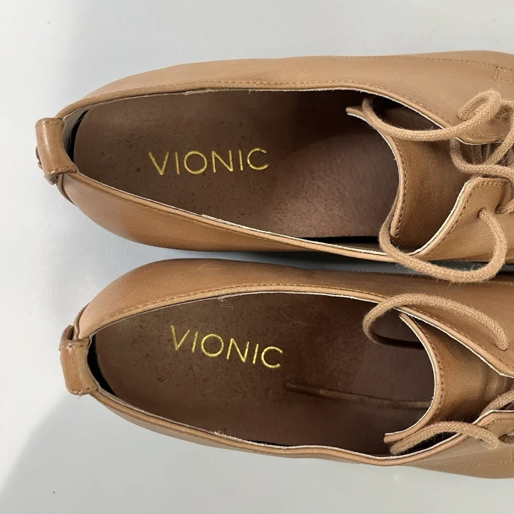 Vionic Women's Weslyn Lace Up Leather Oxford Shoes 8.5 Tan Brown Buttery Soft